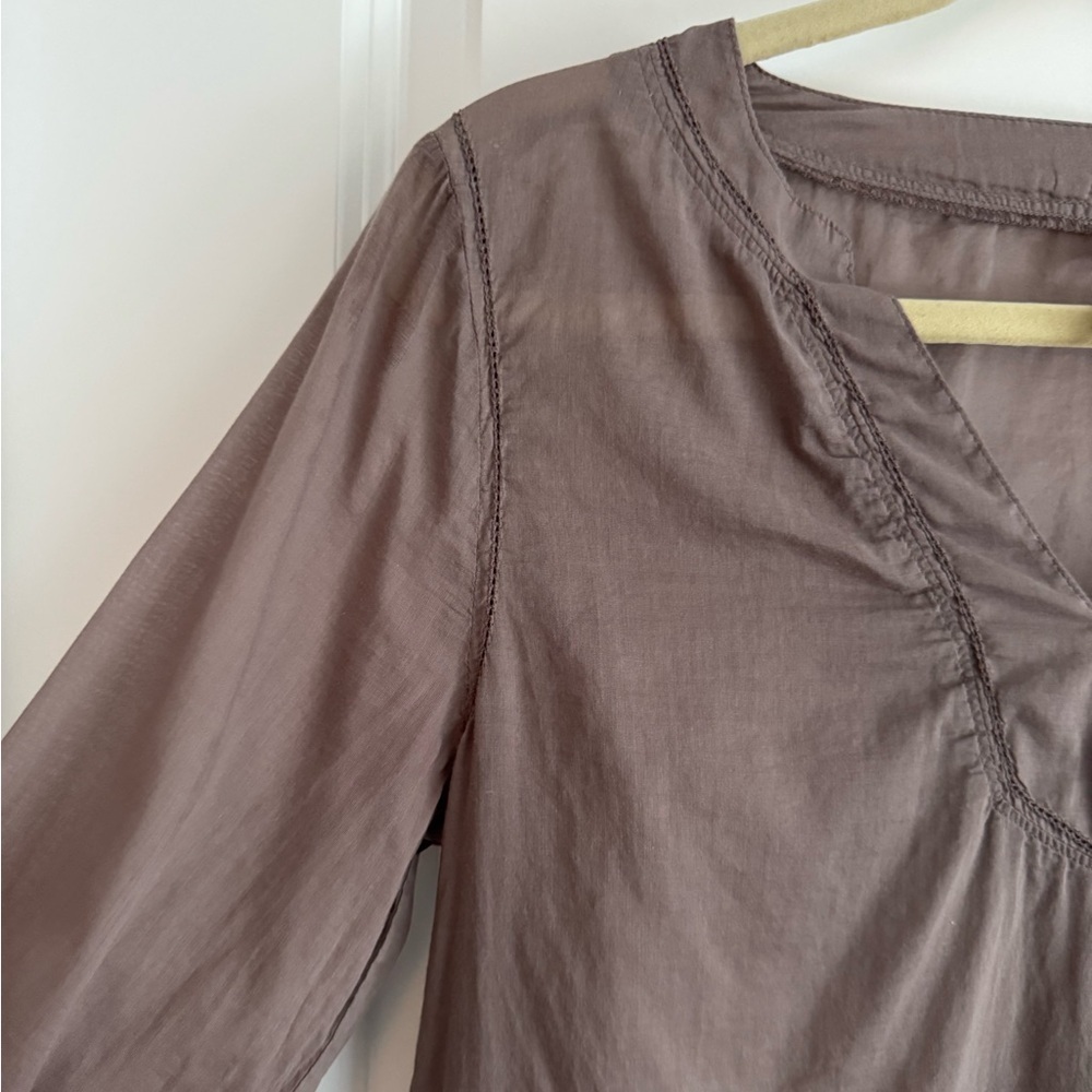 Michael Stars Brown Cotton V-Neck Boho Tunic Top Long Sleeve Coverup Size Small - Picture 3 of 10
